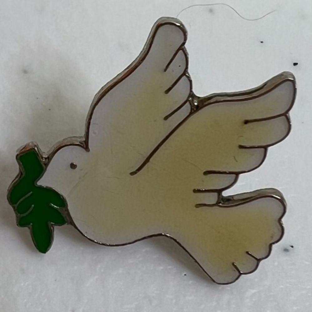White Dove with Olive Branch Lapel Pin Peace Dove Religious Vintage
